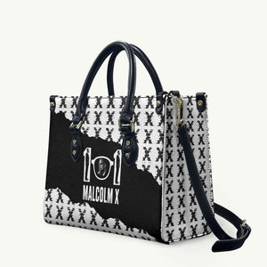 Malcolm X 101 Years Of Resistance Leather Bag Civil Rights Leader Portrait - Monochrome X Pattern