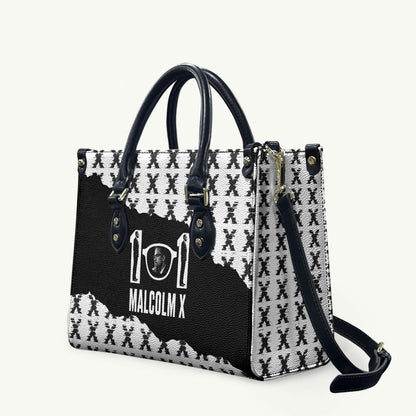 Malcolm X 101 Years Of Resistance Leather Bag Civil Rights Leader Portrait - Monochrome X Pattern
