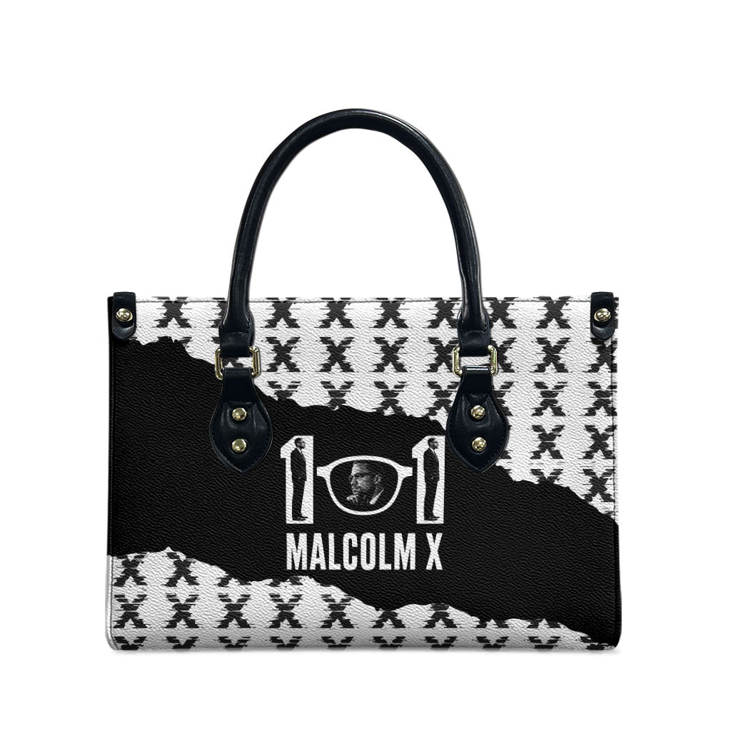 Malcolm X 101 Years Of Resistance Leather Bag Civil Rights Leader Portrait - Monochrome X Pattern