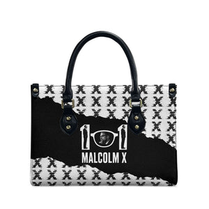 Malcolm X 101 Years Of Resistance Leather Bag Civil Rights Leader Portrait - Monochrome X Pattern