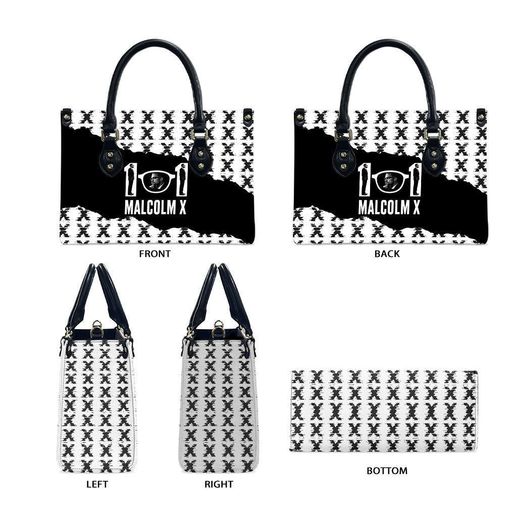 Malcolm X 101 Years Of Resistance Leather Bag Civil Rights Leader Portrait - Monochrome X Pattern