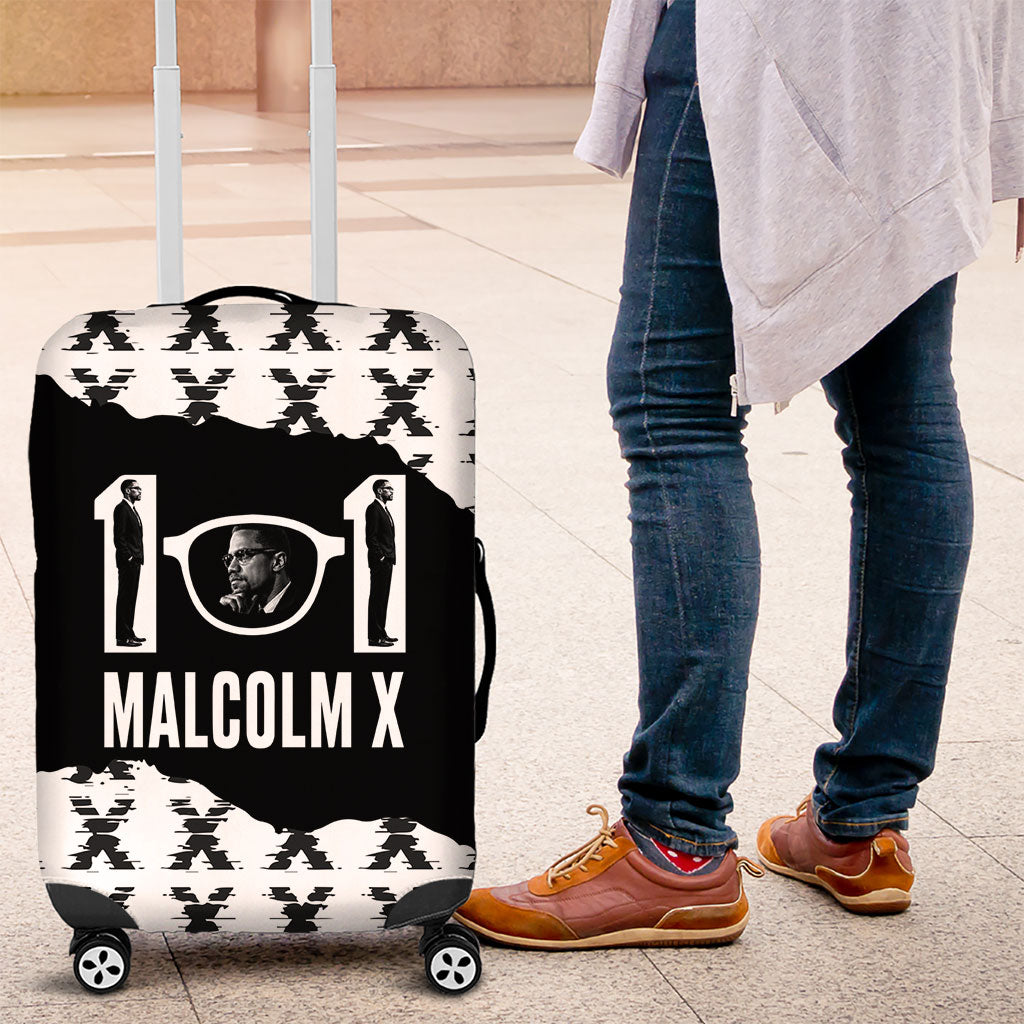 Malcolm X 101 Years Of Resistance Luggage Cover Civil Rights Leader Portrait - Monochrome X Pattern