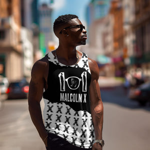 Malcolm X 101 Years Of Resistance Men Tank Top Civil Rights Leader Portrait - Monochrome X Pattern