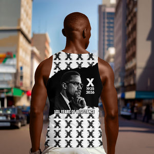 Malcolm X 101 Years Of Resistance Men Tank Top Civil Rights Leader Portrait - Monochrome X Pattern
