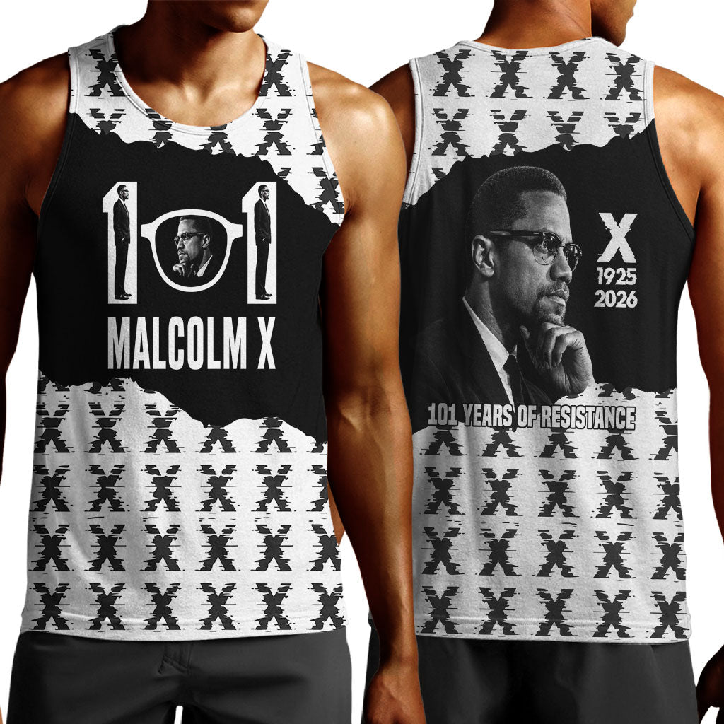 Malcolm X 101 Years Of Resistance Men Tank Top Civil Rights Leader Portrait - Monochrome X Pattern