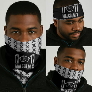 Malcolm X 101 Years Of Resistance Neck Gaiter Civil Rights Leader Portrait - Monochrome X Pattern