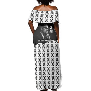 Malcolm X 101 Years Of Resistance Off Shoulder Maxi Dress Civil Rights Leader Portrait - Monochrome X Pattern