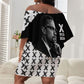 Malcolm X 101 Years Of Resistance Off Shoulder Short Dress Civil Rights Leader Portrait - Monochrome X Pattern