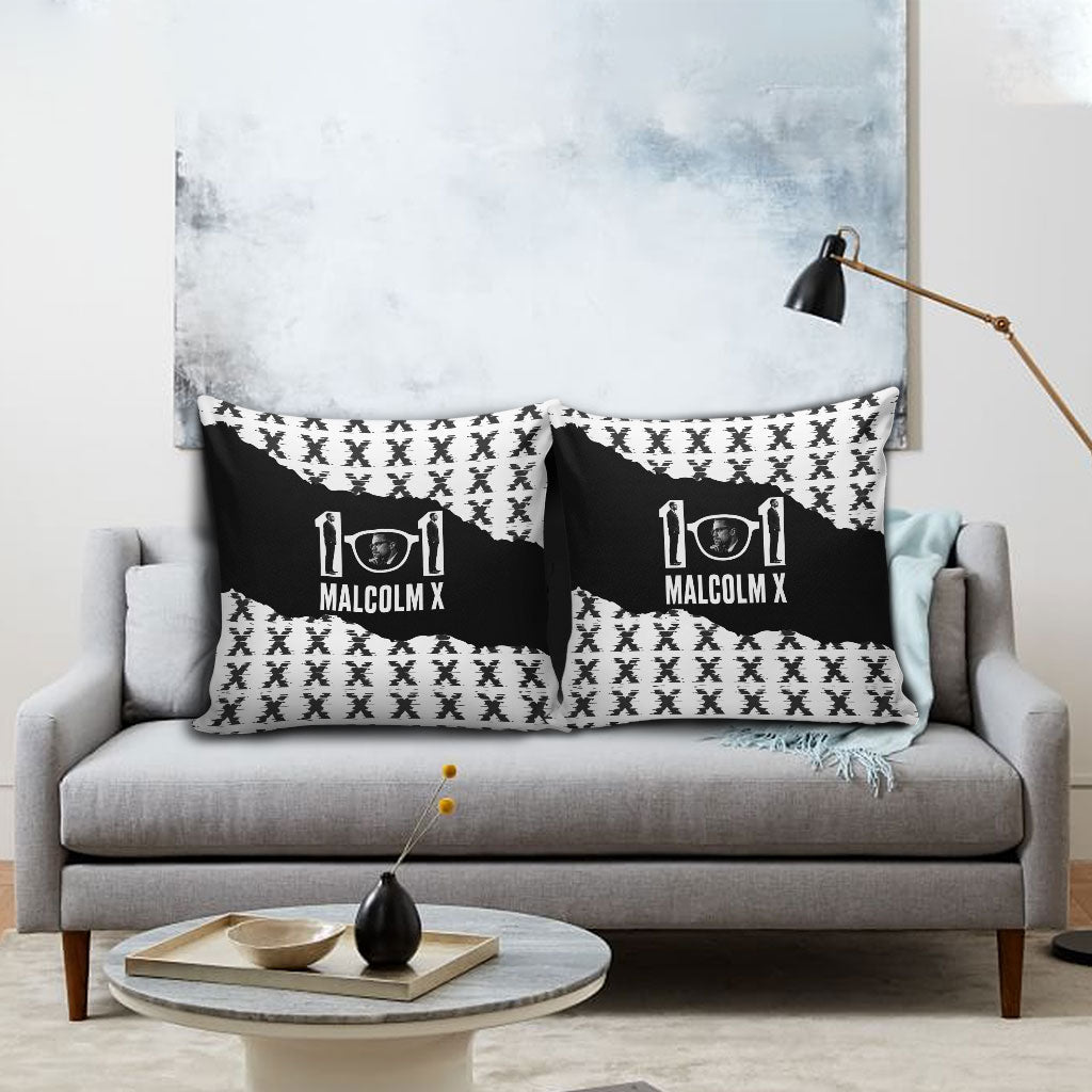 Malcolm X 101 Years Of Resistance Pillow Cover Civil Rights Leader Portrait - Monochrome X Pattern