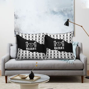 Malcolm X 101 Years Of Resistance Pillow Cover Civil Rights Leader Portrait - Monochrome X Pattern