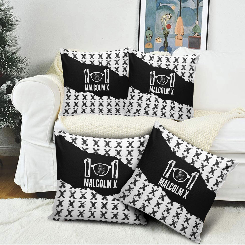 Malcolm X 101 Years Of Resistance Pillow Cover Civil Rights Leader Portrait - Monochrome X Pattern