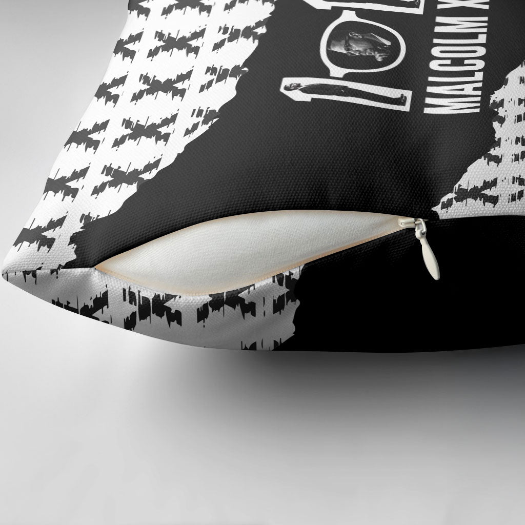 Malcolm X 101 Years Of Resistance Pillow Cover Civil Rights Leader Portrait - Monochrome X Pattern
