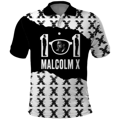 Malcolm X 101 Years Of Resistance Polo Shirt Civil Rights Leader Portrait - Monochrome X Pattern
