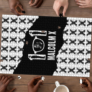Malcolm X 101 Years Of Resistance Puzzle Civil Rights Leader Portrait - Monochrome X Pattern