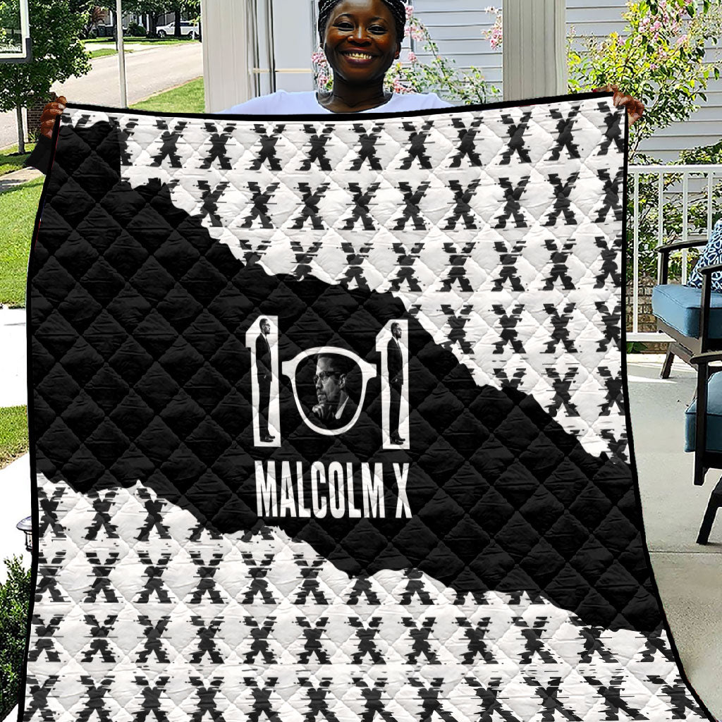 Malcolm X 101 Years Of Resistance Quilt Civil Rights Leader Portrait - Monochrome X Pattern
