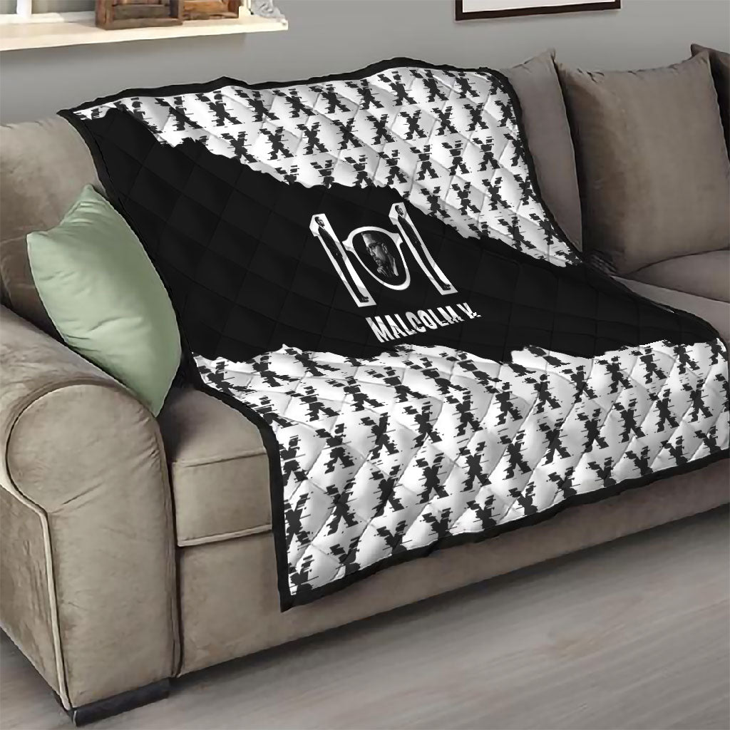 Malcolm X 101 Years Of Resistance Quilt Civil Rights Leader Portrait - Monochrome X Pattern