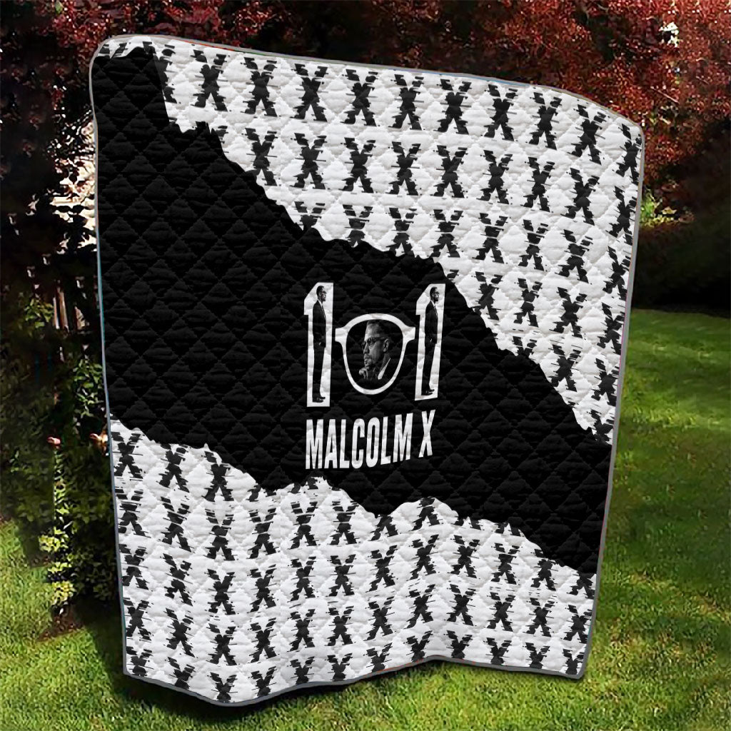 Malcolm X 101 Years Of Resistance Quilt Civil Rights Leader Portrait - Monochrome X Pattern
