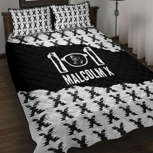 Malcolm X 101 Years Of Resistance Quilt Bed Set Civil Rights Leader Portrait - Monochrome X Pattern