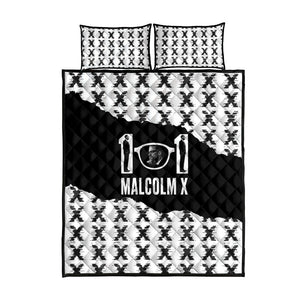 Malcolm X 101 Years Of Resistance Quilt Bed Set Civil Rights Leader Portrait - Monochrome X Pattern