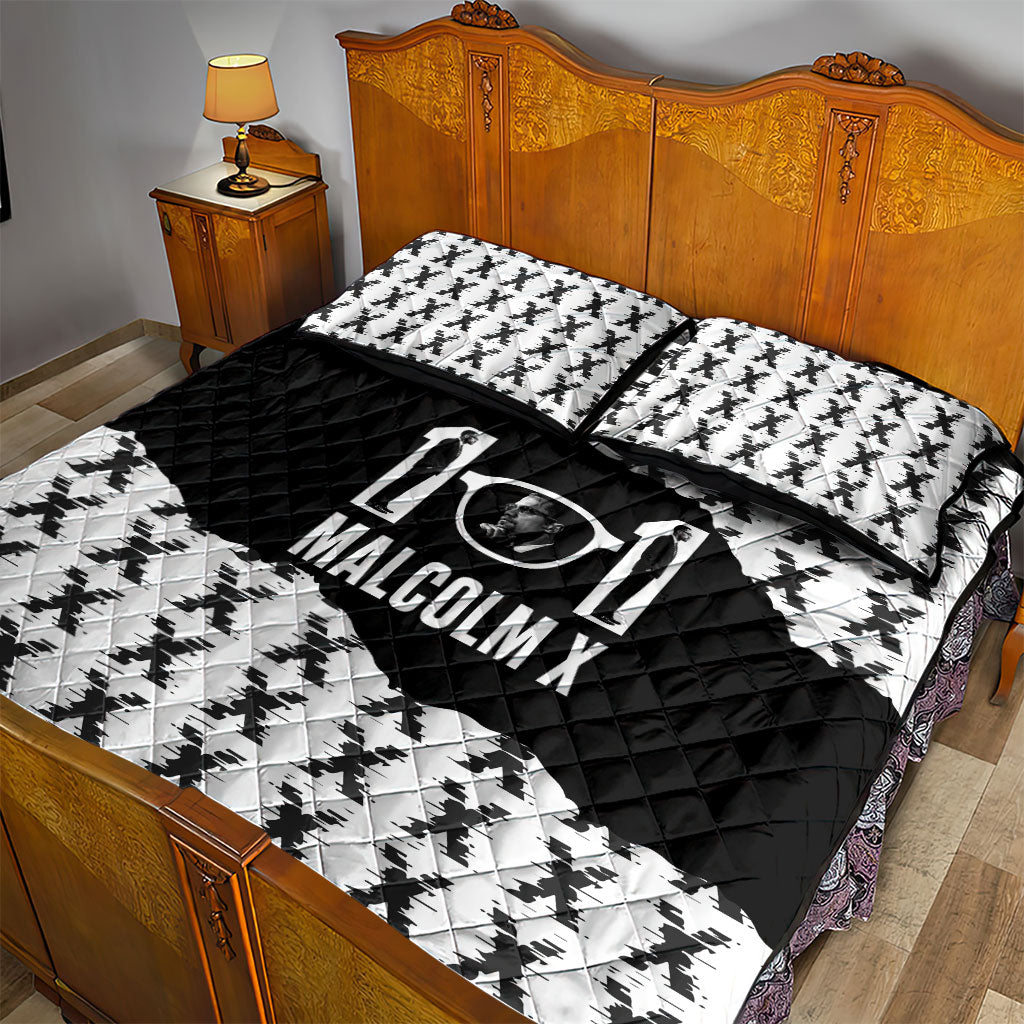 Malcolm X 101 Years Of Resistance Quilt Bed Set Civil Rights Leader Portrait - Monochrome X Pattern