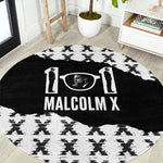 Malcolm X 101 Years Of Resistance Round Carpet Civil Rights Leader Portrait - Monochrome X Pattern