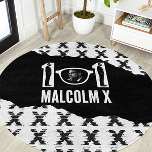 Malcolm X 101 Years Of Resistance Round Carpet Civil Rights Leader Portrait - Monochrome X Pattern