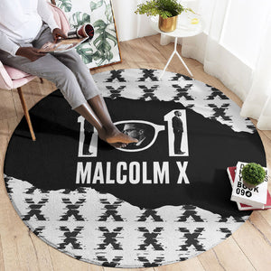 Malcolm X 101 Years Of Resistance Round Carpet Civil Rights Leader Portrait - Monochrome X Pattern