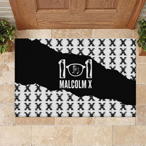 Malcolm X 101 Years Of Resistance Rubber Doormat Civil Rights Leader Portrait - Monochrome X Pattern