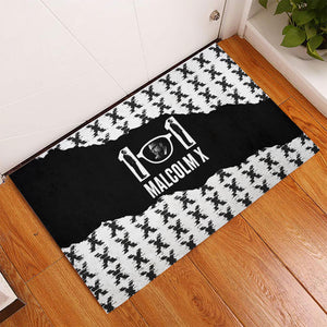 Malcolm X 101 Years Of Resistance Rubber Doormat Civil Rights Leader Portrait - Monochrome X Pattern