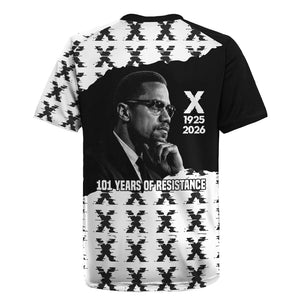 Malcolm X 101 Years Of Resistance Rugby Jersey Civil Rights Leader Portrait - Monochrome X Pattern