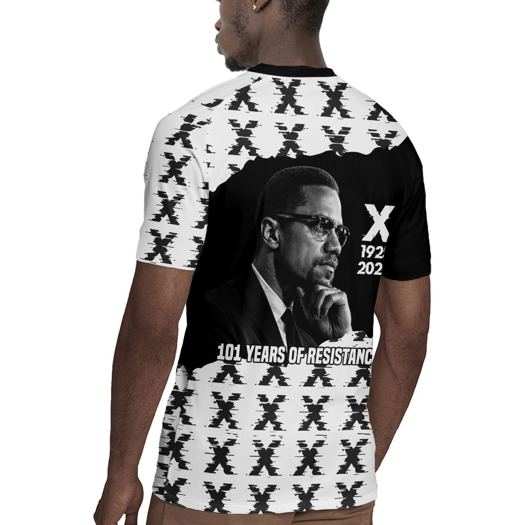 Malcolm X 101 Years Of Resistance Rugby Jersey Civil Rights Leader Portrait - Monochrome X Pattern