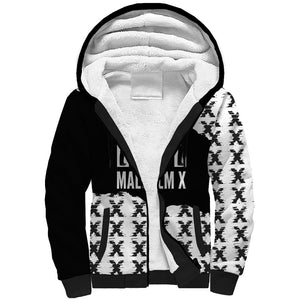 Malcolm X 101 Years Of Resistance Sherpa Hoodie Civil Rights Leader Portrait - Monochrome X Pattern