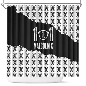 Malcolm X 101 Years Of Resistance Shower Curtain Civil Rights Leader Portrait - Monochrome X Pattern