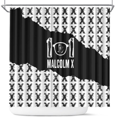 Malcolm X 101 Years Of Resistance Shower Curtain Civil Rights Leader Portrait - Monochrome X Pattern