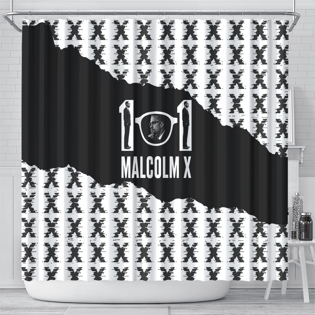 Malcolm X 101 Years Of Resistance Shower Curtain Civil Rights Leader Portrait - Monochrome X Pattern