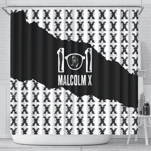 Malcolm X 101 Years Of Resistance Shower Curtain Civil Rights Leader Portrait - Monochrome X Pattern