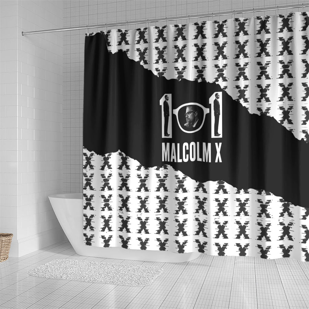 Malcolm X 101 Years Of Resistance Shower Curtain Civil Rights Leader Portrait - Monochrome X Pattern
