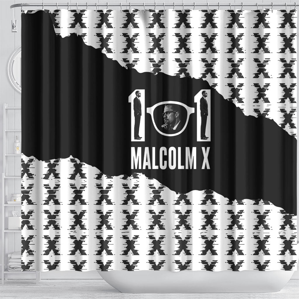 Malcolm X 101 Years Of Resistance Shower Curtain Civil Rights Leader Portrait - Monochrome X Pattern