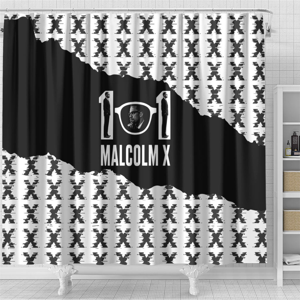 Malcolm X 101 Years Of Resistance Shower Curtain Civil Rights Leader Portrait - Monochrome X Pattern