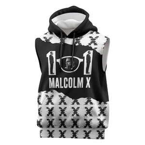 Malcolm X 101 Years Of Resistance Sleeveless Hoodie Civil Rights Leader Portrait - Monochrome X Pattern