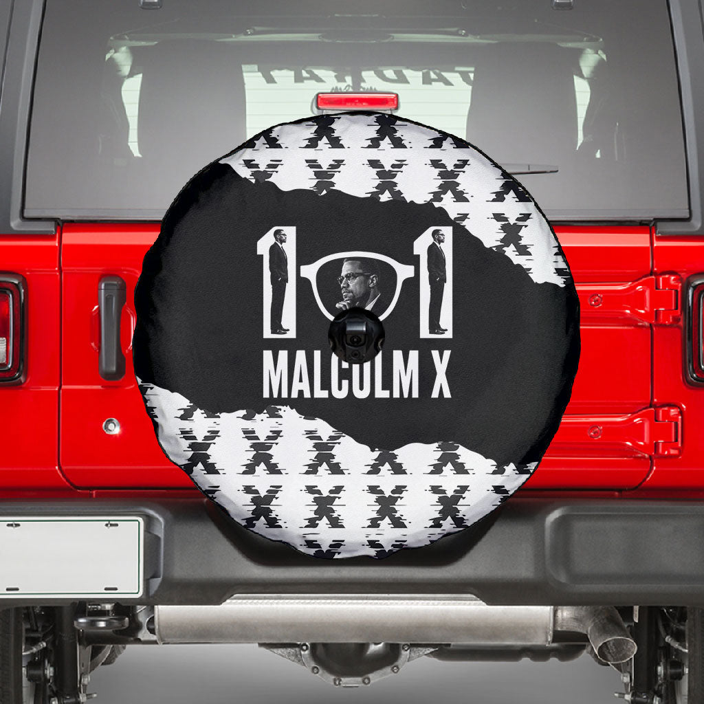Malcolm X 101 Years Of Resistance Spare Tire Cover Civil Rights Leader Portrait - Monochrome X Pattern