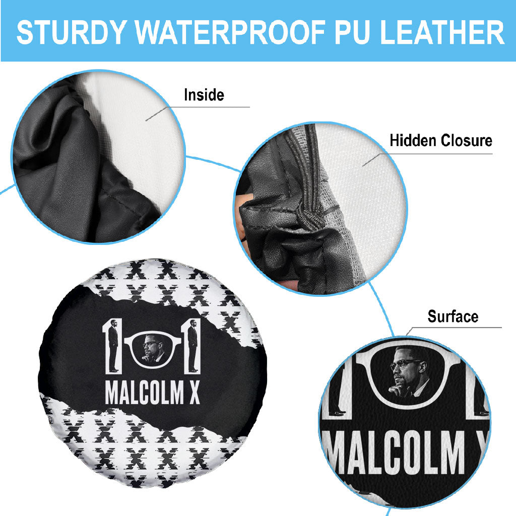 Malcolm X 101 Years Of Resistance Spare Tire Cover Civil Rights Leader Portrait - Monochrome X Pattern