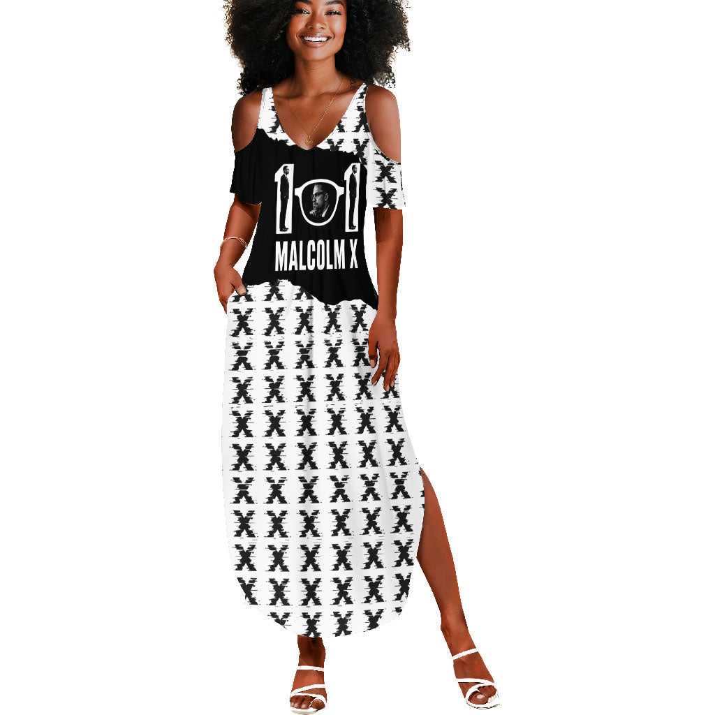 Malcolm X 101 Years Of Resistance Summer Maxi Dress Civil Rights Leader Portrait - Monochrome X Pattern