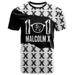 Malcolm X 101 Years Of Resistance T shirt Civil Rights Leader Portrait - Monochrome X Pattern