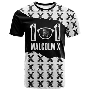 Malcolm X 101 Years Of Resistance T shirt Civil Rights Leader Portrait - Monochrome X Pattern
