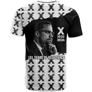 Malcolm X 101 Years Of Resistance T shirt Civil Rights Leader Portrait - Monochrome X Pattern
