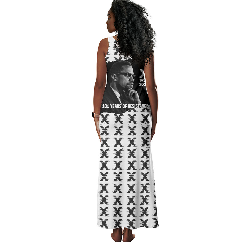 Malcolm X 101 Years Of Resistance Tank Maxi Dress Civil Rights Leader Portrait - Monochrome X Pattern