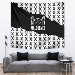 Malcolm X 101 Years Of Resistance Tapestry Civil Rights Leader Portrait - Monochrome X Pattern