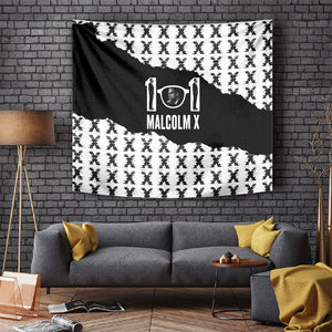 Malcolm X 101 Years Of Resistance Tapestry Civil Rights Leader Portrait - Monochrome X Pattern