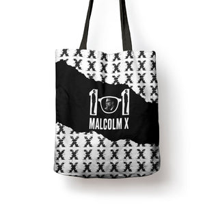 Malcolm X 101 Years Of Resistance Tote Bag Civil Rights Leader Portrait - Monochrome X Pattern